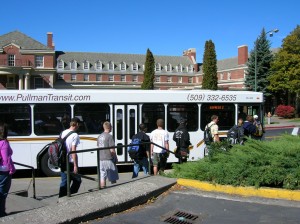 students boarding Pullman Transit